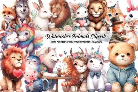 Download Watercolor Animals on Swings Clipart - Premium Resources