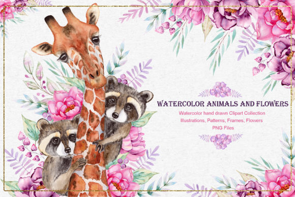 Download Watercolor Animals and Flowers - Watercolor animals Collection