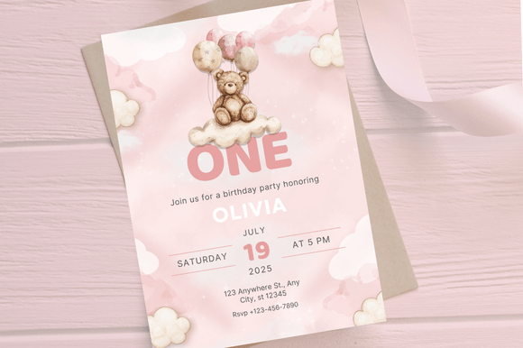 Download First Birthday Invitation Girl - Canva - Invitation Collection