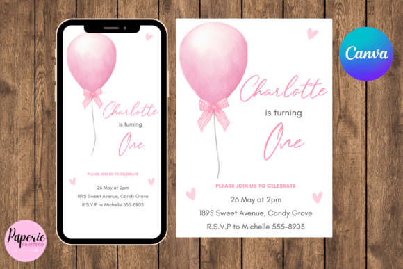 Download One Birthday Invitation Girl Balloon - Invitation Collection