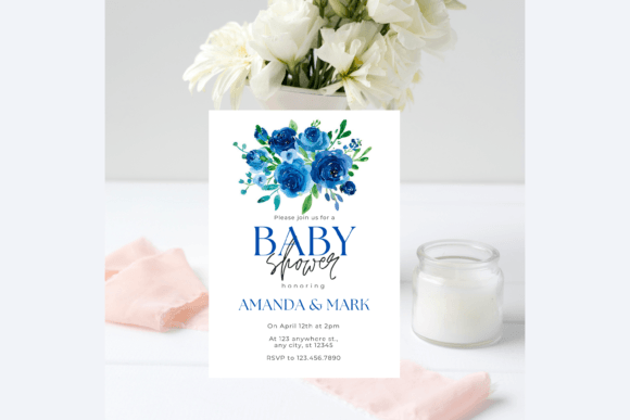 Download Blue Flowers Baby Shower Invitation - Invitation Collection