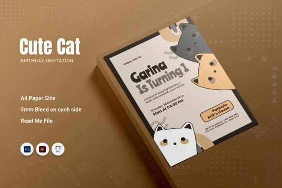 Download Cute Cat Birthday Invitation - Invitation Collection